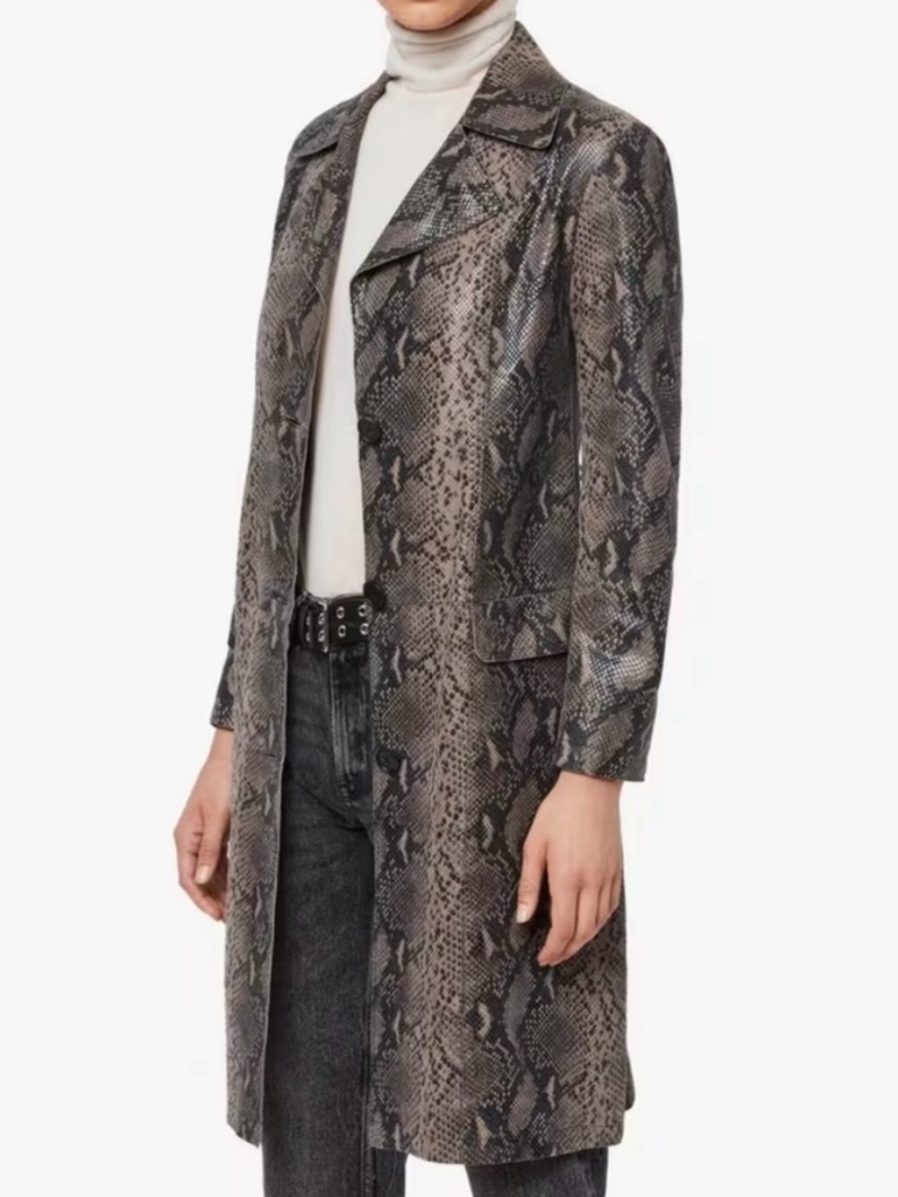 AllSaints Gray Snake-Print Trench Coat (NWT)